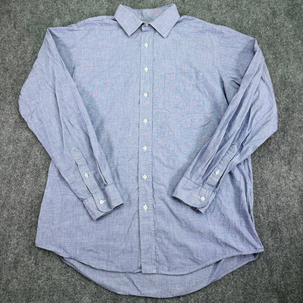 Vintage Lands End Shirt Men's Tall 16.5 37 Light Blue Button Up Made In USA